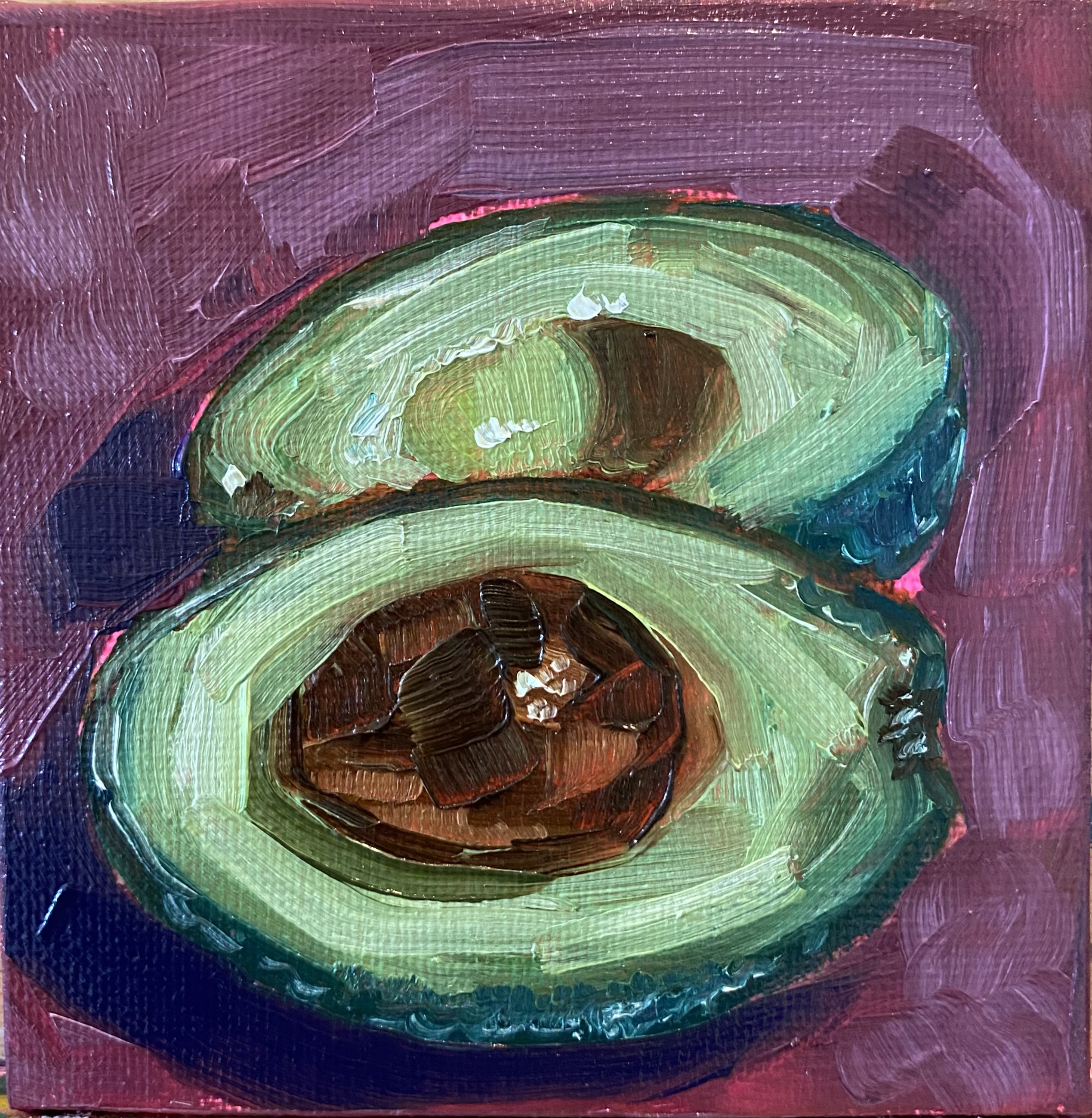 Painted avocados on a colourful background